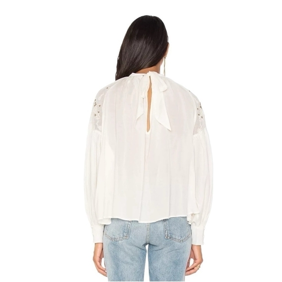 Women’s Top FREE PEOPLE Have It My Way Shirt Beads Embroidered Mutton Sleeve Top - Picture 4 of 10